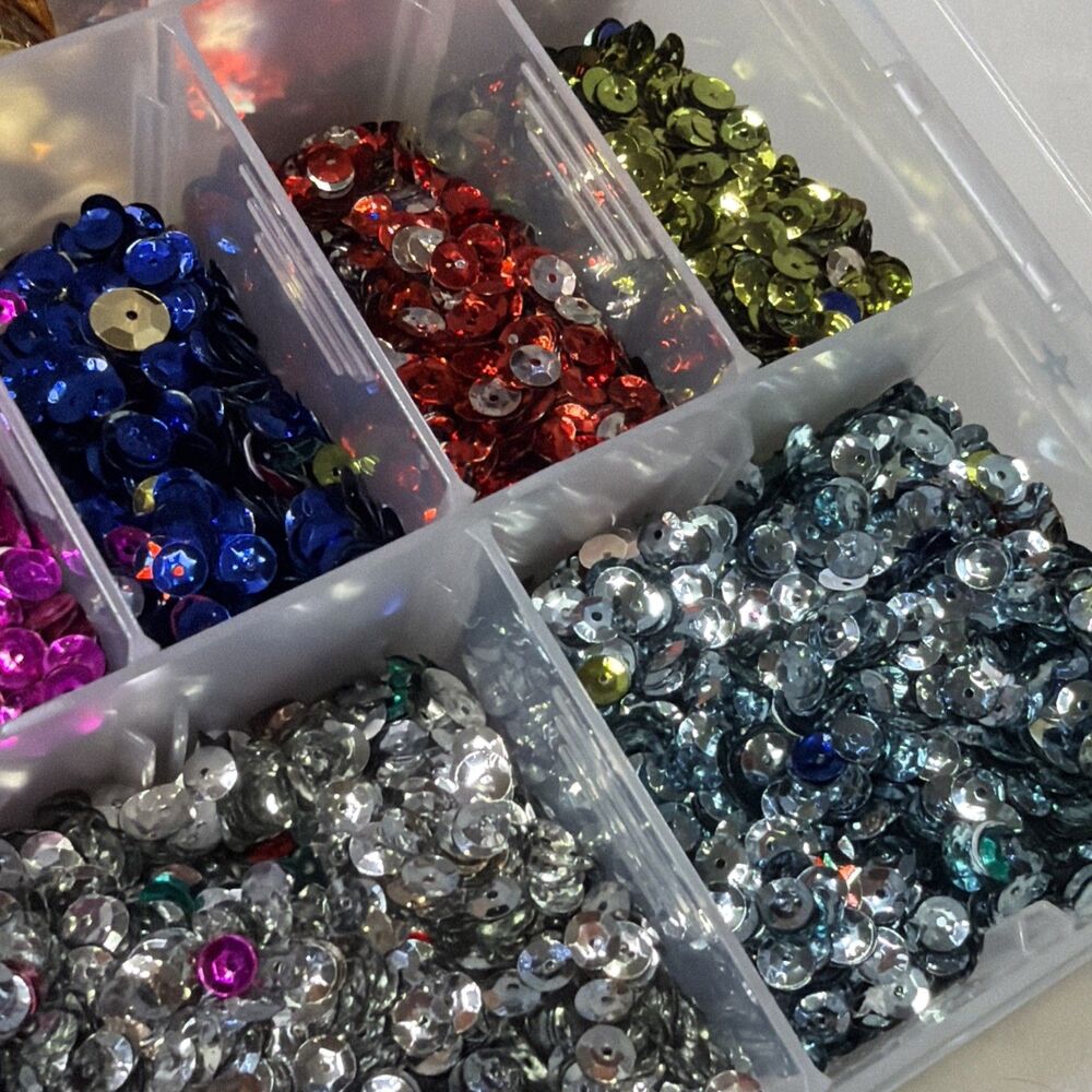 Large Mixed Craft Lot Beads Sequins Faux Pearls Jewelry Findings Organizer Box - Picture 5 of 16